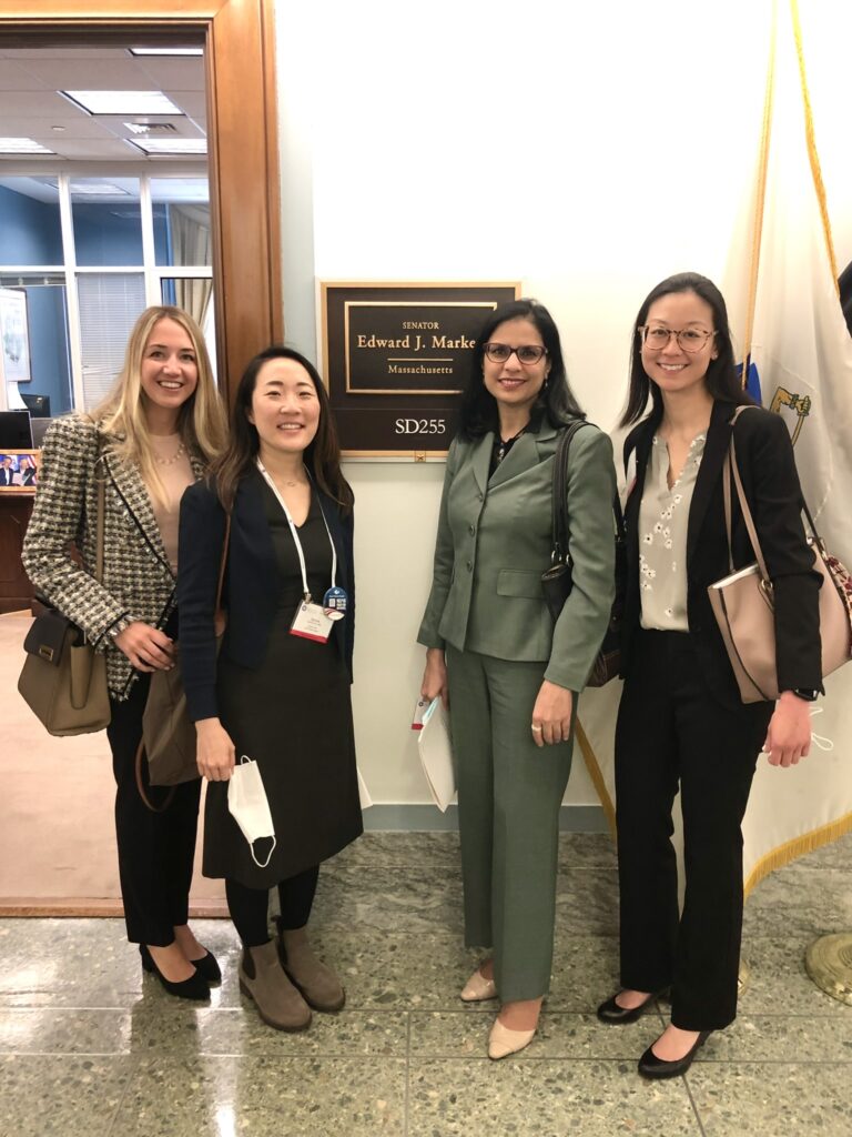 Allison Resnick (PGY3), Sylvia Yoo (Tufts Pediatric Ophthalmology), Sarwat Salim (Tufts Glaucoma), and Angell Shi (PGY3) outside of Senator Ed Markey's office.