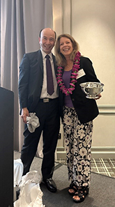 Dr. Tom Hsu (Tufts alum—residency and glaucoma fellowship)  along with Dr. Cynthia Maddox holding the Revere Bowl which is given to the NEOS Guest of Honor Speakers